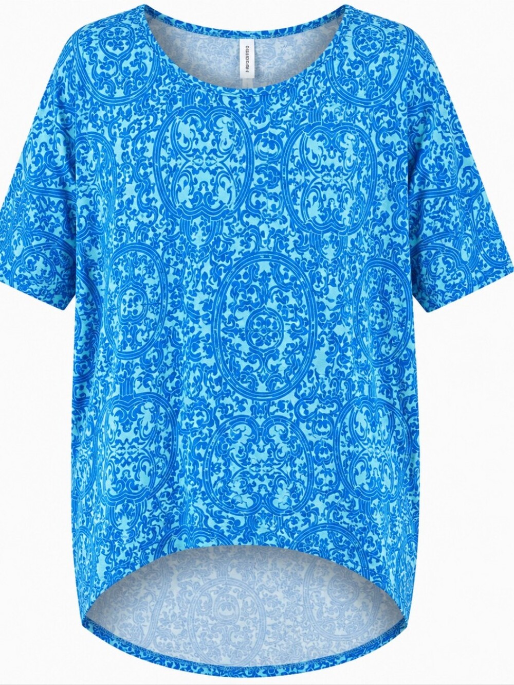 LULAROE | Irma High Low Oversized Tunic Top Blue Damask Print Short Sleeve | M